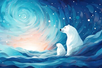 Obraz na płótnie Canvas Polar bear family on the background of the sea. Abstract background February 27: Polar Bear Day. 