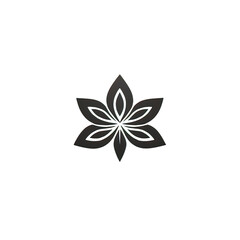 Design of minimalist logo featuring a flower in black 