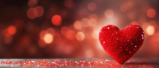Red heart valentine day greeting card on bokeh background for web banner sales