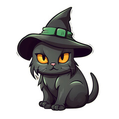A Halloween-Ready Black Cat with a Witches Hat Created With Generative AI Technology