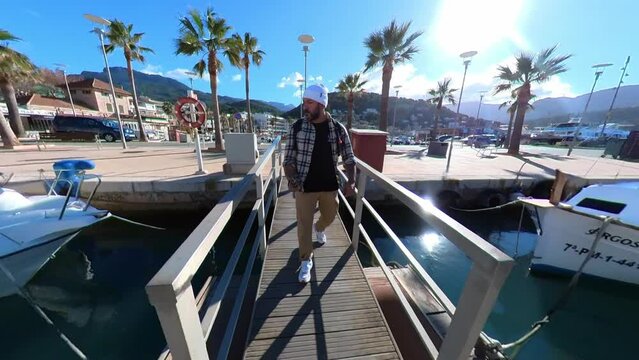 walking through the marina of port de soller