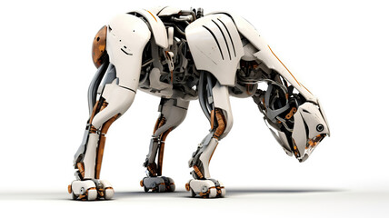 Fototapeta na wymiar Generative AI illustration of adorable futuristic robotic animals with metal details, old iron, isolated white background, ai generated