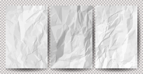 Set of white clean crumpled papers