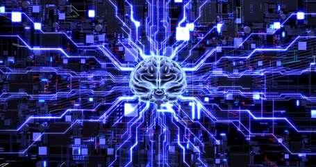 Unleashing the Power of AI: Cutting-Edge Computer Chips and Technology. Digital Human Brain Symbolizing AI.