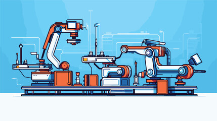 AI in industry and manufacturing with a vector scene featuring robotic arms and automation processes. 