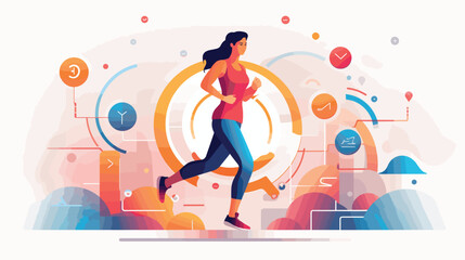 personal growth and progress in a vector art piece showcasing gym-goers tracking their fitness journeys, possibly through fitness apps or journals. - obrazy, fototapety, plakaty