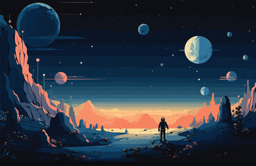 Fototapeta premium space tourism in a vector scene portraying commercial spacecraft and tourists experiencing the wonders of space. 