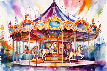 Fototapeta premium Fun carousel retro entertainment amusement horses ride holiday park play vintage carnival