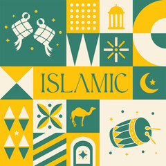 Eid Mubarak Islamic seamless pattern in scandinavian style postcard with Retro clean concept design © Steven