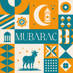 Eid Mubarak Mubarac seamless pattern in scandinavian style postcard with Retro clean concept design © Steven