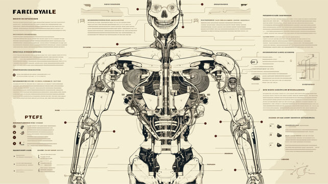 robotic anatomy with a vector art piece depicting the internal components and circuitry of advanced robots.  complexity of robotic systems