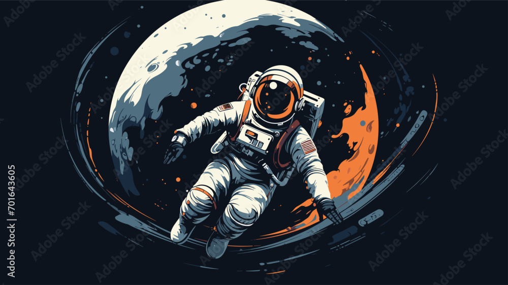 Wall mural unique challenges of zero gravity in a vector depiction of astronauts navigating space stations.