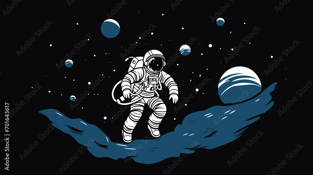 Wall mural unique challenges of zero gravity in a vector depiction of astronauts navigating space stations.