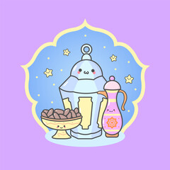 Vector Eid Mubarac Ramadan Kareem with cute facial expressions and pastel colour