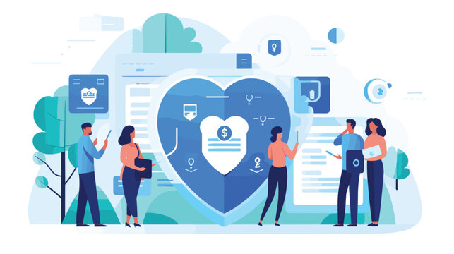 Explore the concept of data privacy with a vector scene featuring individuals managing their digital profiles and securing personal information.