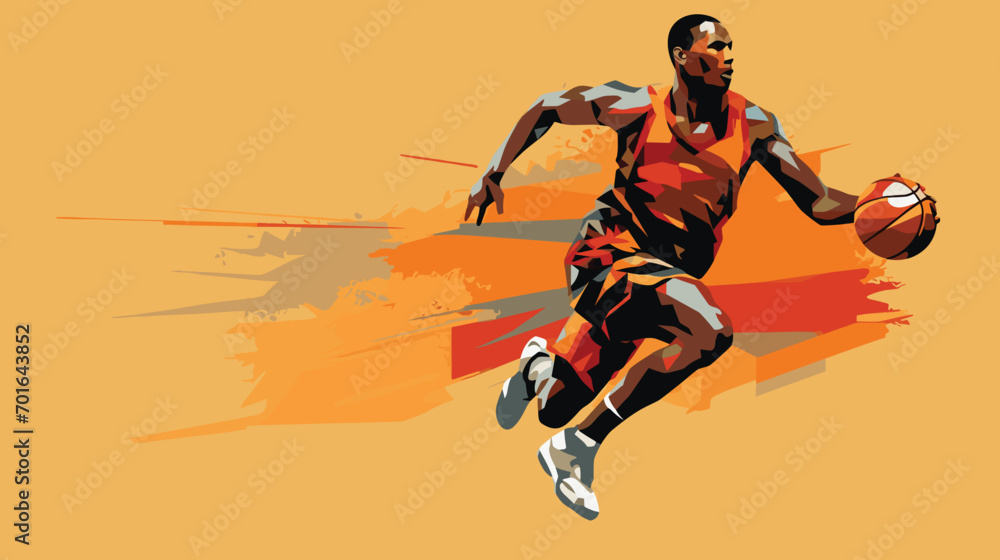Wall mural basketball with a vector scene featuring players from diverse backgrounds, symbolizing the internati - Wall murals