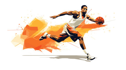 basketball players in a vector art piece showcasing moments of expert shooting, accurate passing, and agile defence. 