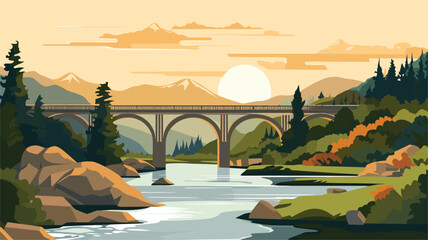 beauty of a bridge against the backdrop of nature in a vector art piece showcasing a bridge spanning a river or gorge.
