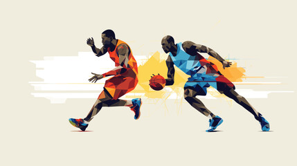 Fototapeta na wymiar basketball with a vector scene featuring players from diverse backgrounds, symbolizing the international nature of the sport. 