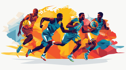 basketball with a vector scene featuring players from diverse backgrounds, symbolizing the international nature of the sport. 