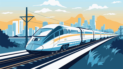 high-speed rail travel with a vector scene featuring streamlined trains traversing modern rail networks. efficiency of high-speed trains - obrazy, fototapety, plakaty