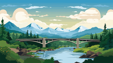 beauty of a bridge against the backdrop of nature in a vector art piece showcasing a bridge spanning a river or gorge. 