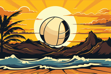 Convey the nostalgia and history of volleyball with a vector scene featuring iconic moments, legendary players, and historic volleyball courts. Illustrate the rich heritage of the sport, emphasizing t