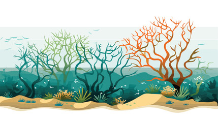coastal charm of a mangrove ecosystem in a vector art piece showcasing the unique flora and fauna of coastal wetlands. root systems of mangrove trees