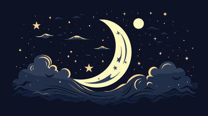 Obraz na płótnie Canvas moon with a vector scene depicting a crescent moon surrounded by a blanket of stars