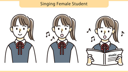 歌を歌う女子学生 セット イラスト 素材