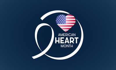 Naklejka premium American heart month is observed every year in february. February is american heart month. Vector template for banner, greeting card, poster with background. Vector illustration.