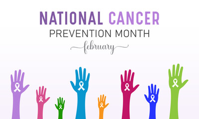 Fototapeta premium National cancer prevention month is observed every year in february. February is national cancer awareness month. Vector template for banner, greeting card, poster with background.