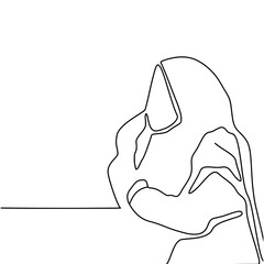 continous line hijab girl illustration sitting in cafe