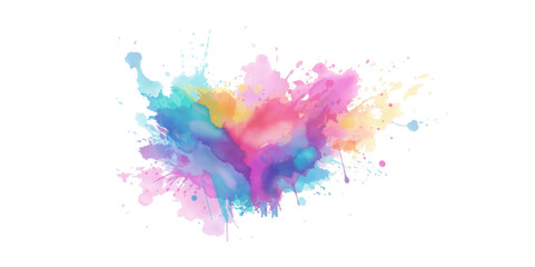 Bright colorful watercolor splash splatter stain brush strokes on white background. Modern vibrant aquarelle spot. Rainbow trendy isolated design on white. Element. Vector watercolor illustration.