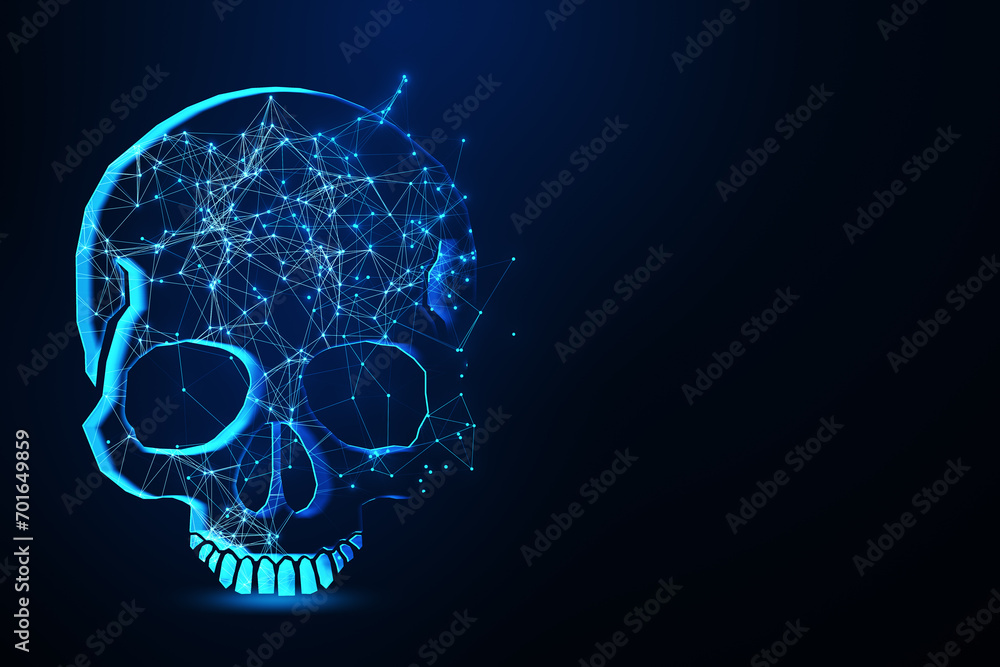 Aufkleber digital polygonal skull on dark blue background with mock up place. piracy and crime concept. mock u