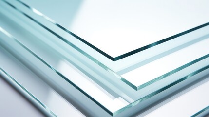 Transparent acoustic glass sheets pile. Window material sample