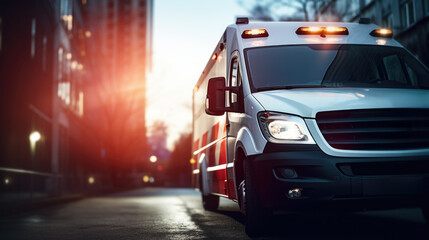 Emergency ambulance navigates city streets, responding swiftly to emergencies.