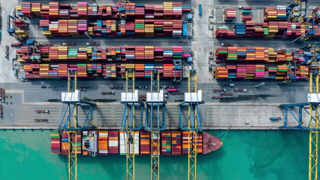 Aerial view time lapse container cargo ship freight shipping by container cargo ship, Global business import export logistic container, Timelapse 4K - Powered by Adobe
