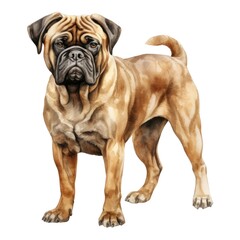 Bullmastiff dog breed watercolor illustration. Cute pet drawing isolated on white background.