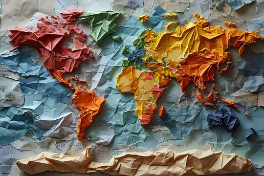 A map of the world, origami style. generative AI - Powered by Adobe