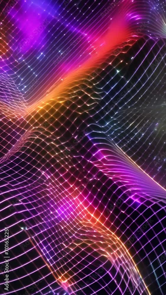 Poster colorful digital waves on a grid. concept of network data flow in technology.