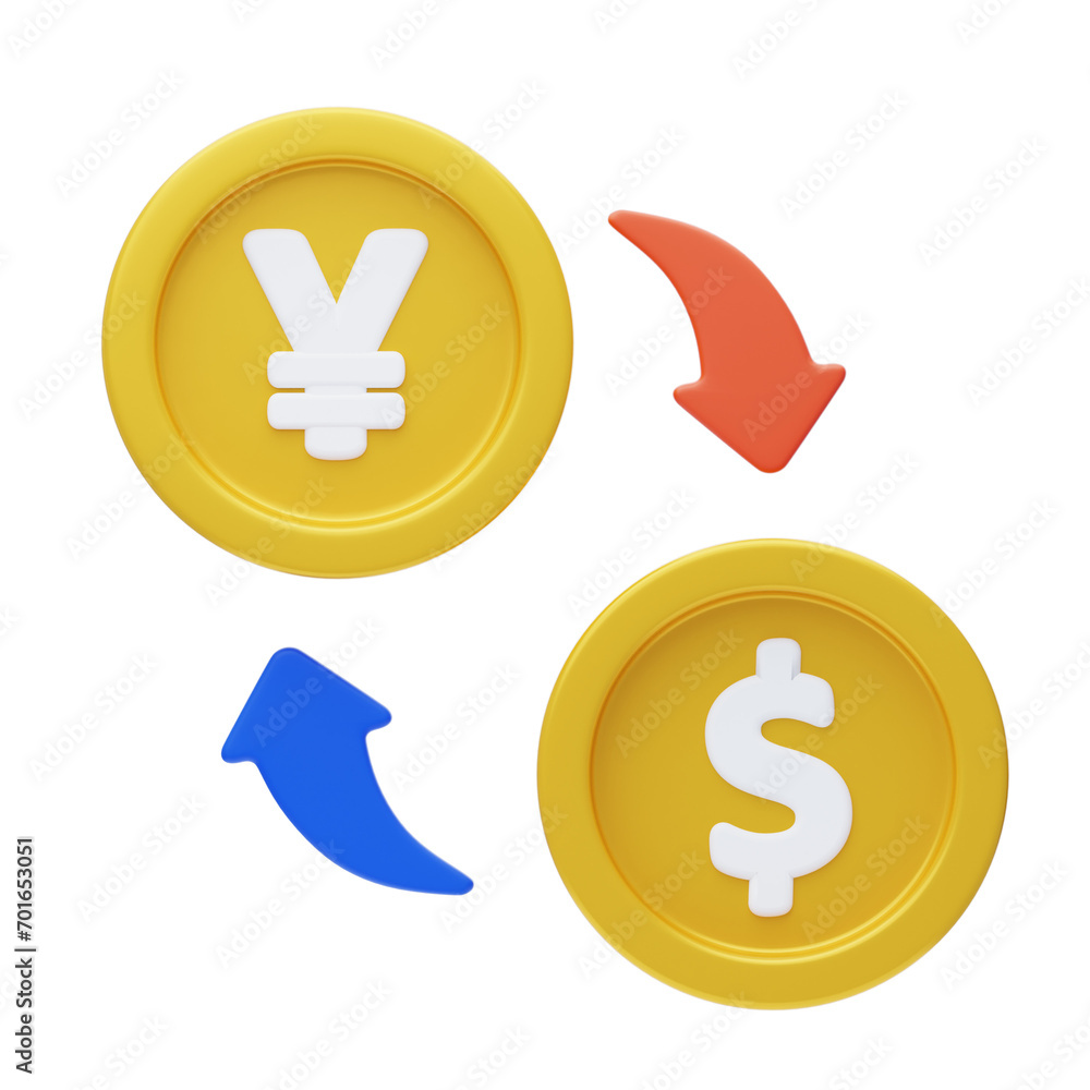 Poster efficient financial transactions 3d dollar and yen exchange. navigating foreign exchange: 3d dollar 