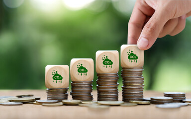 Carbon Credit Concept and Pollution Trading. Industry, Company, and Business Reduced Carbon Dioxide...