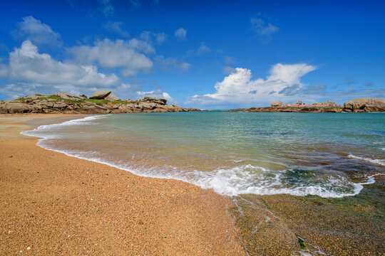 France, Brittany, Tregastel, Pink Granite Coas in summer