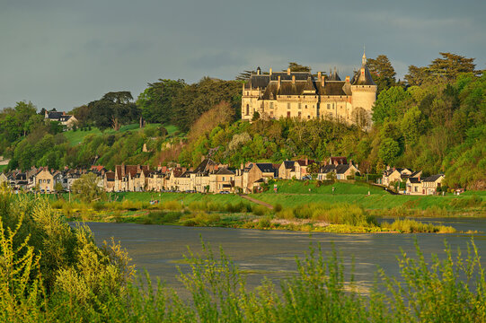 France, Centre-Val de Loire, Chaumont-sur-Loire, River Loire andChaumont Castle in summer