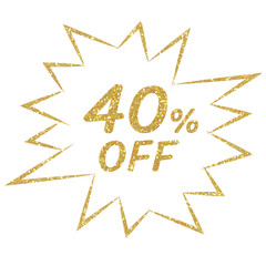 Gold glitter 50% off on a Comics style bang. 50 percent. Sales concept. Design for decorating, background, wallpaper, illustration.