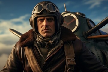 Portrait of a pilot in a aviator's helmet and goggles. - obrazy, fototapety, plakaty