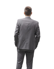 Corporate businessman standing back view
