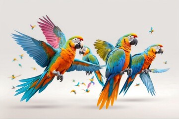 Flock of Colorful Parrots Flying In the Sky
