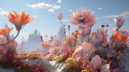 Fototapeta na wymiar 3D Blooming Flower Colorful Floral Fantasy